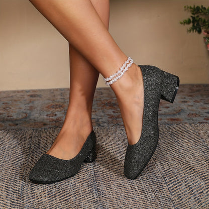 Élancée – Escarpins Brillants à Talon Moyen